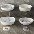 White Freestanding Bathtubs With Flower Petals Slippers And Mats In Bathroom