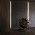 Wooden Circular Component With Ring Design On Dark Wooden Background Illuminated By Vertical Lights