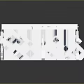White Geometric Architectural Model With Hollow Design And Blue Accents On Reflective Surface