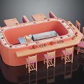 Stylish Modern Orange Oval Dining Table with Surrounding Chairs and Extended Countertop