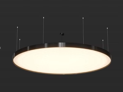 Modern Circular Pendant Light with Metal Frame and Soft White Light Hanging in Modern Interior 3d model