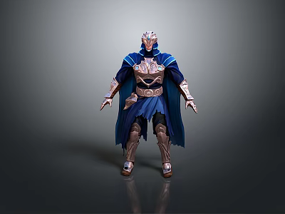 Mystical Fantasy Character Wearing Ornate Armor Blue Cloak And Decorative Helmet 3d model