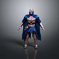 Mystical Fantasy Character Wearing Ornate Armor Blue Cloak And Decorative Helmet
