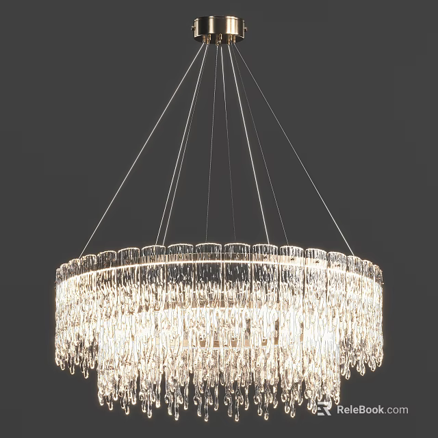 Elegant Crystal Chandelier Round Design With Hanging Crystal Strands And Modern Luxury Style 3d model 