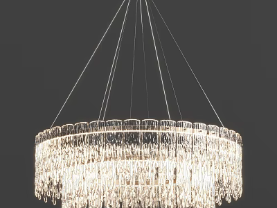 Elegant Crystal Chandelier Round Design With Hanging Crystal Strands And Modern Luxury Style 3d model