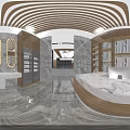Modern Luxury Hallway Interior With Marble Floor Wooden Walls And Lighting Design