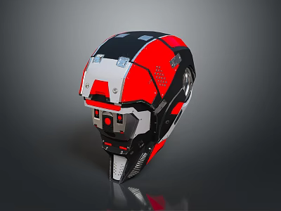Futuristic Tactical Combat Helmet Red Black White Mechanical Armor Military Weapon Gear Design 3d model