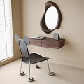 Modern Wall mounted Wooden Dressing Table Interior With Mirror Chair Books And Camera