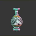 Ceramic Vase Shaped Sculpture Carving with Black and White Grid and Orange Accent Band Design