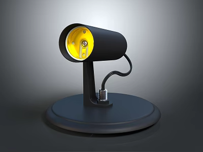 Modern Black Table Lamp Lighting Set With Adjustable Head Yellow Bulb And Round Base 3d model