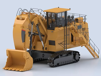 Yellow Large Scale Crawler Type Functional Vehicle with Front Bucket and Operator Cabin for Construction 3d model