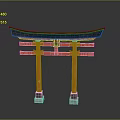 Traditional Japanese Torii Gate With Red Pillars Black Top And White Bases