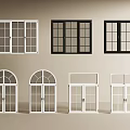 Various Casement Windows With White Black Colors Grid Patterns And Arched Rectangular Designs 3d model