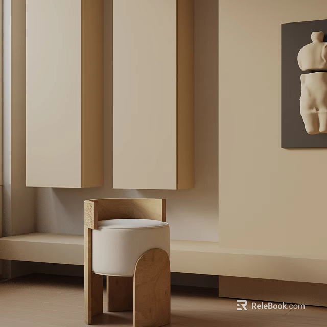 Minimalist Modern Side Table With Wooden Frame And Beige Cushioned Surface 3d model