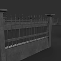 Outdoor Decorative Fence With Concrete Pillars And Metal Spiked Railings