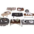 Modern Coffee Tables in Various Designs With Wooden Metal Frames and Decorative Flowers Books