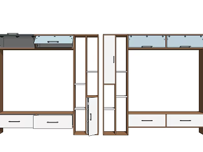 Modern TV Stand With Open Shelves Glass Doors And Storage Drawers 3d model