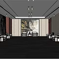 Spacious Hotel Public Lounge With White Sofas Gray Carpet And Landscape Painting