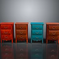 Colorful Wooden Bedside Tables with Drawers and Carved Legs in Various Tones