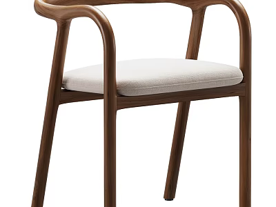 Modern Single Chair With Wooden Frame Curved Armrests And Light Padded Seat 3d model