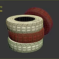 Stylish Stacked Red And White Tires With Intricate Tread Patterns On Dark Background