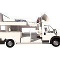 White Double Decker Food Truck With Upper Platform And Lower Service Window