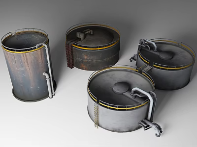 Industrial Storage Tanks Featuring Metal Construction Ladders Pipes and Safety Guardrails 3d model