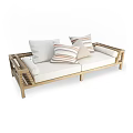 Modern Outdoor Sofa with Wooden Frame and Stripe Pattern Cushions 3d model