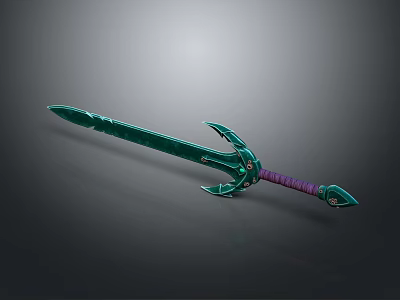 Decorative Green Sword With Long Blade Purple Wrapped Hilt And Fantasy Design 3d model