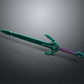 Decorative Green Sword With Long Blade Purple Wrapped Hilt And Fantasy Design