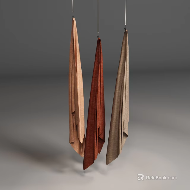 Three Hanging Fabric Textiles In Earthy Tones With Soft Texture And Minimalist Background 3d model 