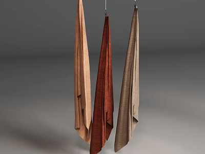 Three Hanging Fabric Textiles In Earthy Tones With Soft Texture And Minimalist Background 3d model