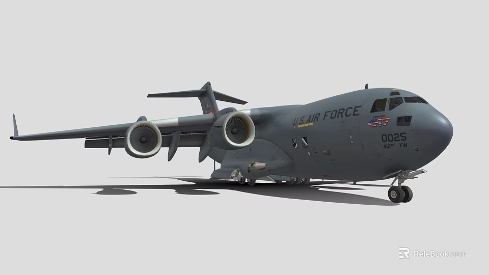 US Air Force Gray Military Transport Aircraft Side View 3d model 