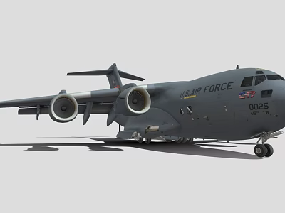 US Air Force Gray Military Transport Aircraft Side View 3d model