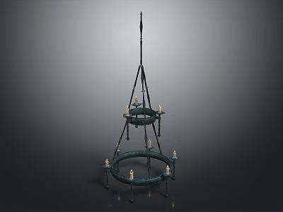 Hanging Tiered Black Metal Candle Lamp With Multiple Candles For Home Decoration 3d model