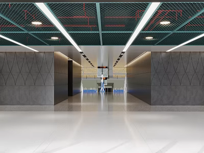 Modern Minimalist Lobby Reception Area With Geometric Walls Lighting Strips And Open Space 3d model