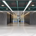 Modern Minimalist Lobby Reception Area With Geometric Walls Lighting Strips And Open Space