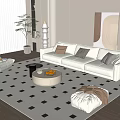 Cream Style Sofa Coffee Table Combination Lazy Sofa Stool Chandelier Green Plant Floor Lamp 3d model