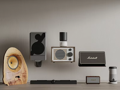 Stylish Audio Speakers Collection With Wooden Wall Mounted Marshall And Modern Design Styles 3d model