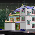 Chinese Style Detached Villa With Traditional Roof White Walls And Balconies Surrounded By Green Trees