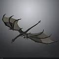 Gray Mythical Dragon Soaring With Large Wings Slender Body On Dark Background 3d model