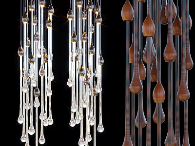 Modern Chandelier With Glass And Wooden Pendants In Elegant Hanging Design 3d model
