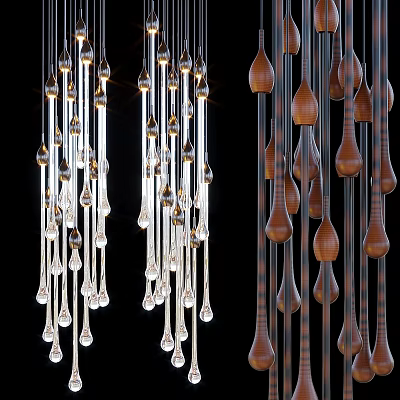 Modern Chandelier With Glass And Wooden Pendants In Elegant Hanging Design 3d model