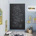 Festive Decorative Hangings Hand Drawn White Line Art On Blackboard Wall For Room Decor