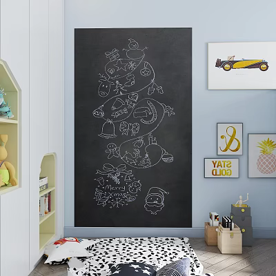 Festive Decorative Hangings Hand Drawn White Line Art On Blackboard Wall For Room Decor 3d model