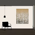 Modern Interior With Gold And White Abstract Painting Black Chair And Pendant Light