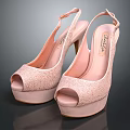 Stylish Women's Pink Glitter Open Toe Platform High Heel Ankle Strap Shoes