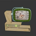 Vintage Electronic TV Set With Wooden Base And Green Screen