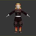 Fantasy Character With Flame Hair Brown Outfit And Fire Creature Elements