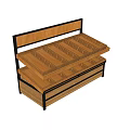 Wooden Display Shelf With Two Tiered Design And Black Metal Frame Structure